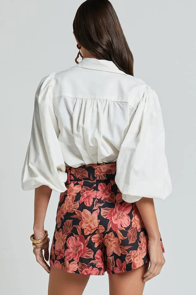 Amalie The Label 8211 Noemie Linen Blend High Waisted Belted Tailored Shorts In Atalie Print Women Showpo Shorts