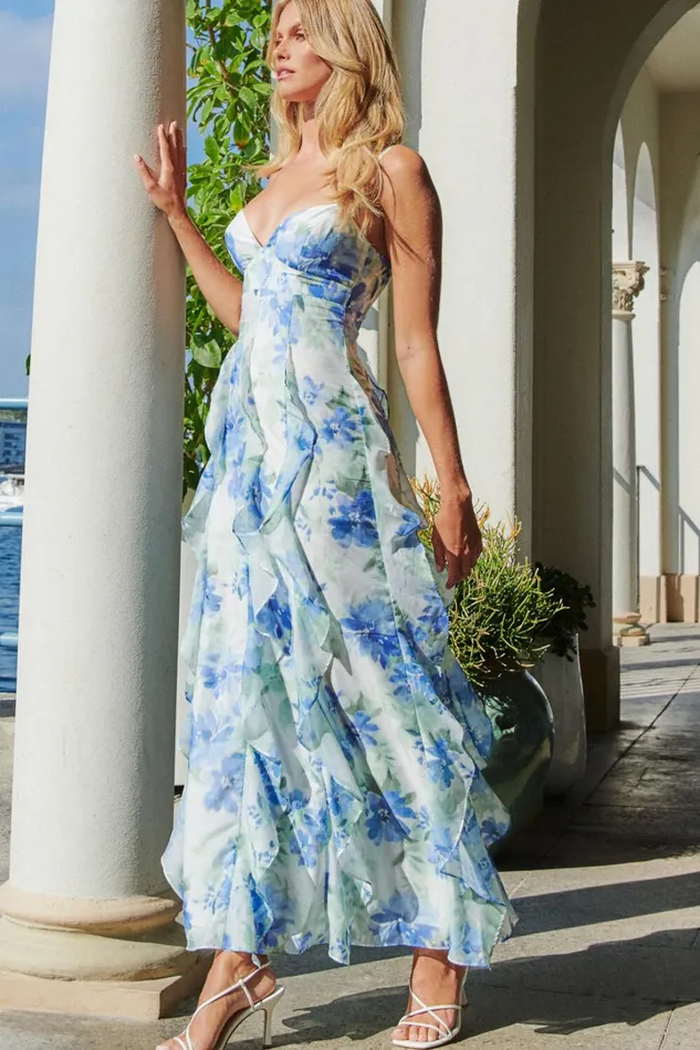 Amalie The Label 8211 Rosalie Strappy Cut Out Ruffle Detail Maxi Dress In Elysian Print Women Showpo Dresses Amalie The Label 8211 Rosalie Strappy Cut Out Ruffle Detail Maxi Dress In Elysian Print Women Showpo Dresses