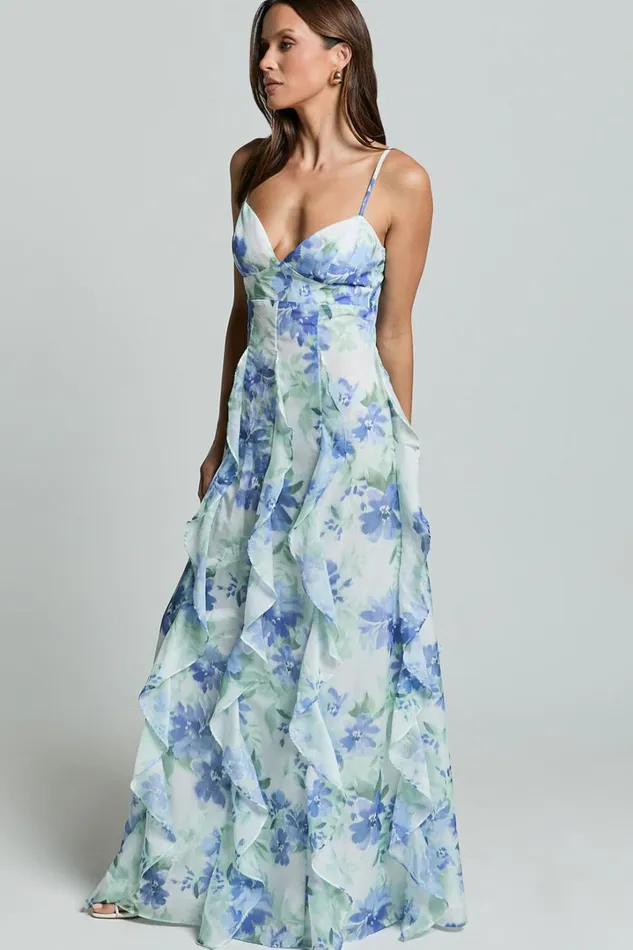 Amalie The Label 8211 Rosalie Strappy Cut Out Ruffle Detail Maxi Dress In Elysian Print Women Showpo Dresses