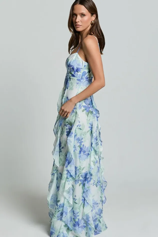Amalie The Label 8211 Rosalie Strappy Cut Out Ruffle Detail Maxi Dress In Elysian Print Women Showpo Dresses