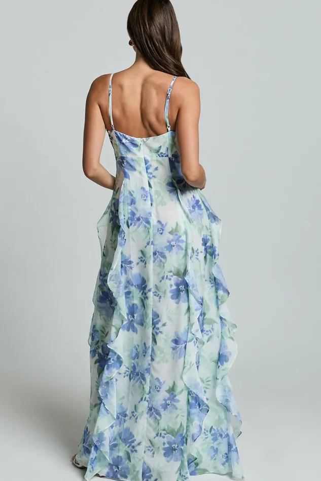 Amalie The Label 8211 Rosalie Strappy Cut Out Ruffle Detail Maxi Dress In Elysian Print Women Showpo Dresses