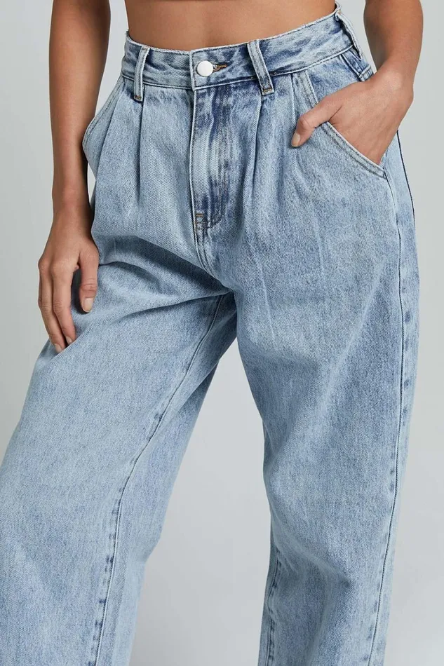 Amalie The Label 8211 Sarina Recycled Cotton High Waisted Denim Jeans In Light Blue Wash Women Showpo Jeans