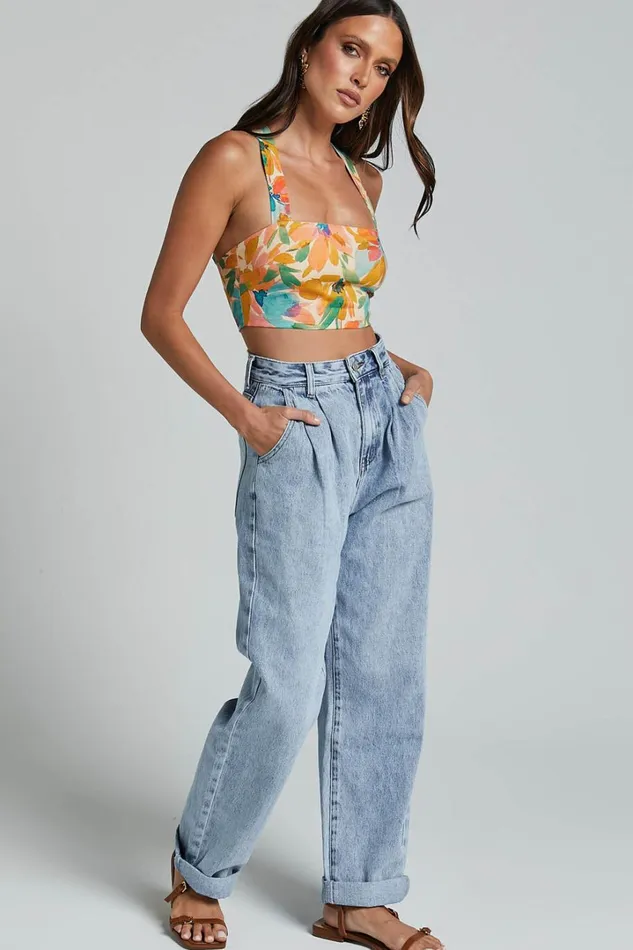 Amalie The Label 8211 Sarina Recycled Cotton High Waisted Denim Jeans In Light Blue Wash Women Showpo Jeans