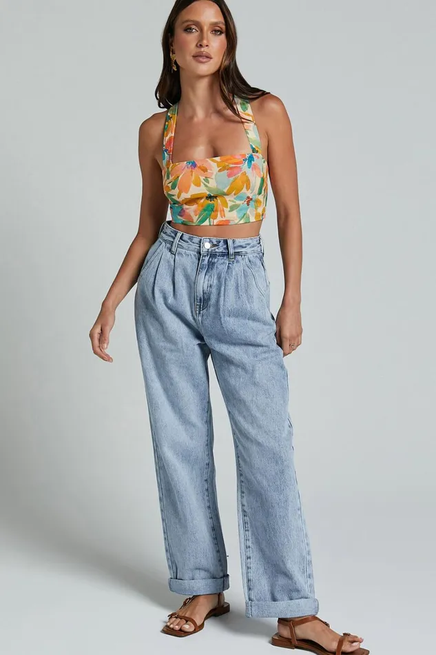 Amalie The Label 8211 Sarina Recycled Cotton High Waisted Denim Jeans In Light Blue Wash Women Showpo Jeans