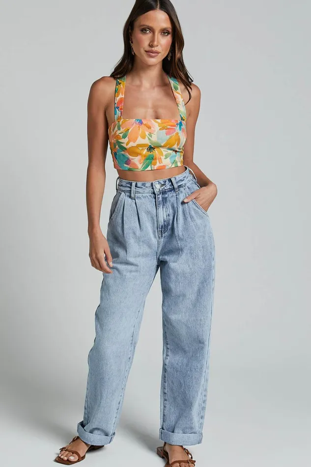 Amalie The Label 8211 Sarina Recycled Cotton High Waisted Denim Jeans In Light Blue Wash Women Showpo Jeans