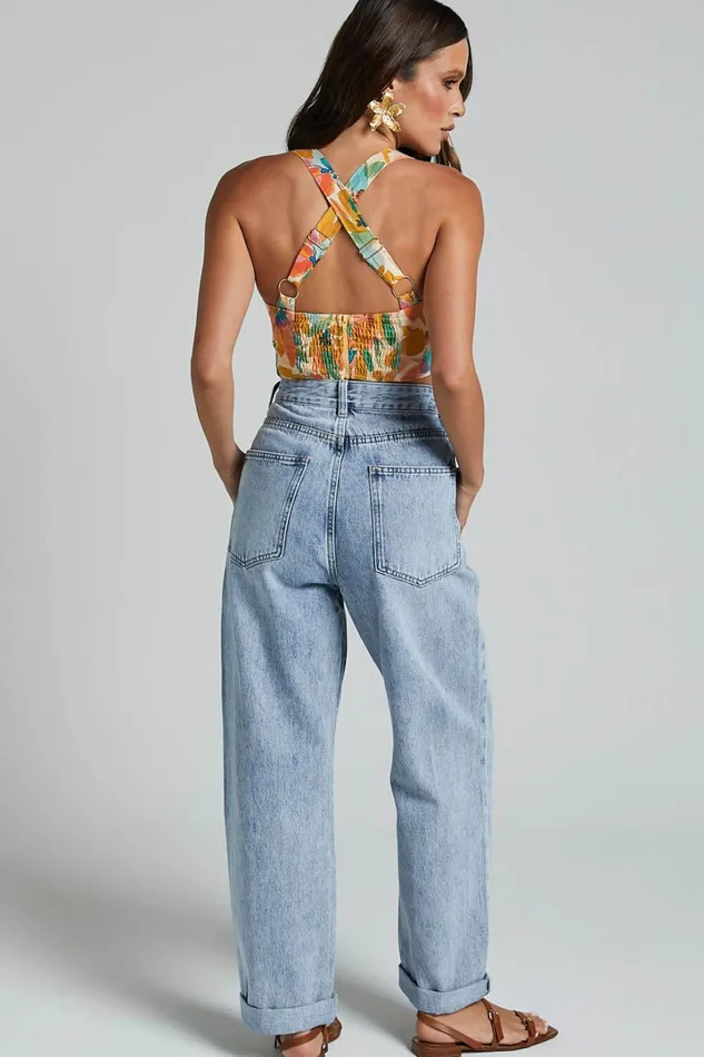 Amalie The Label 8211 Sarina Recycled Cotton High Waisted Denim Jeans In Light Blue Wash Women Showpo Jeans