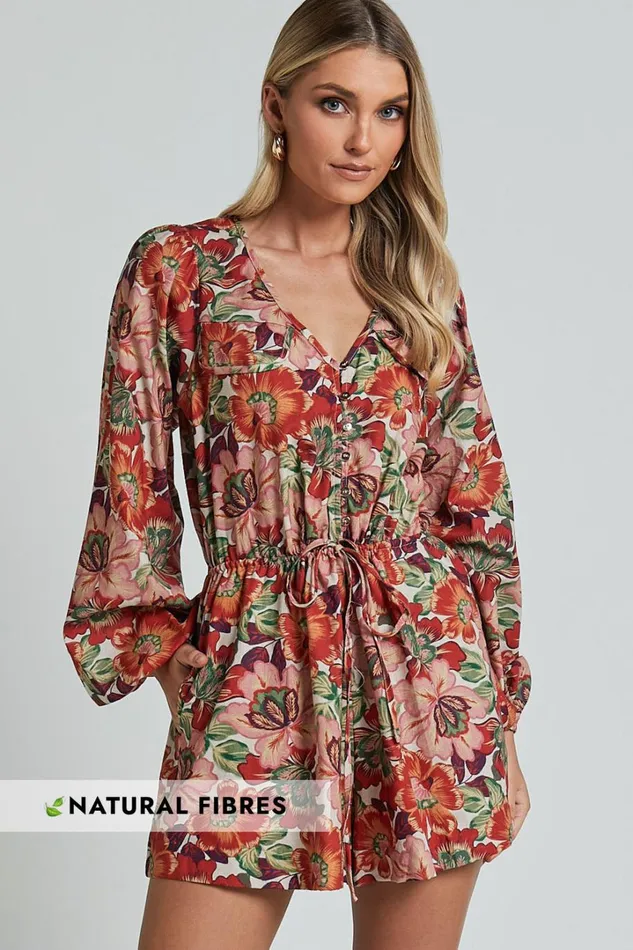 Amalie The Label 8211 Soliel Linen Blend Long Bishop Sleeve Playsuit In Musee Print Women Showpo Rompers Amalie The Label 8211 Soliel Linen Blend Long Bishop Sleeve Playsuit In Musee Print Women Showpo Rompers