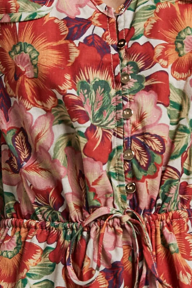 Amalie The Label 8211 Soliel Linen Blend Long Bishop Sleeve Playsuit In Musee Print Women Showpo Rompers