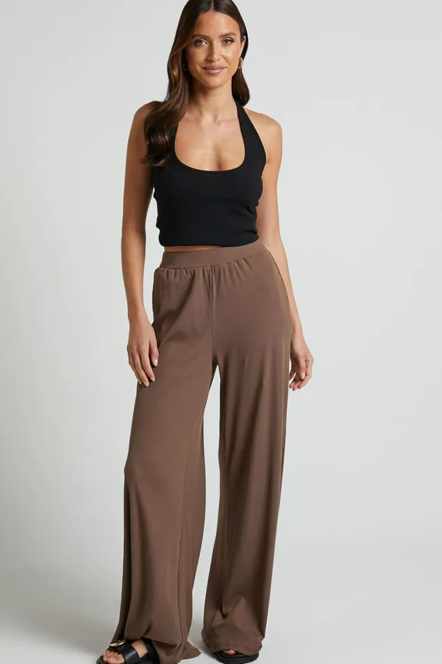 Amalthea Pants 8211 High Waisted Jersey Rib Wide Leg Pants In Mocha Women Showpo Loungewear Amalthea Pants 8211 High Waisted Jersey Rib Wide Leg Pants In Mocha Women Showpo Loungewear