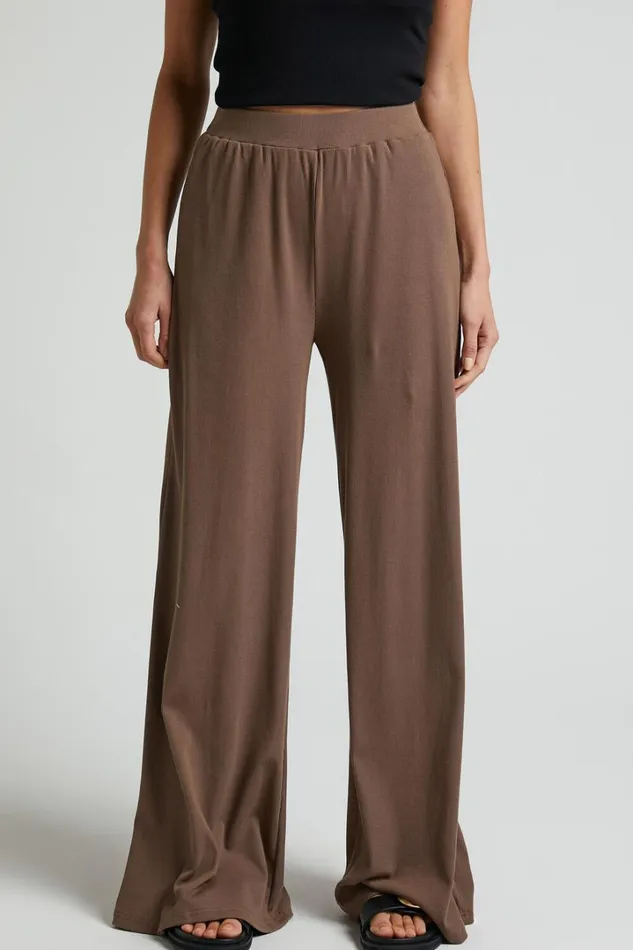 Amalthea Pants 8211 High Waisted Jersey Rib Wide Leg Pants In Mocha Women Showpo Loungewear