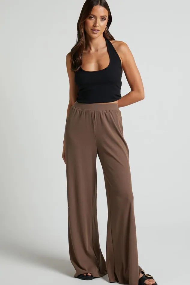 Amalthea Pants 8211 High Waisted Jersey Rib Wide Leg Pants In Mocha Women Showpo Loungewear
