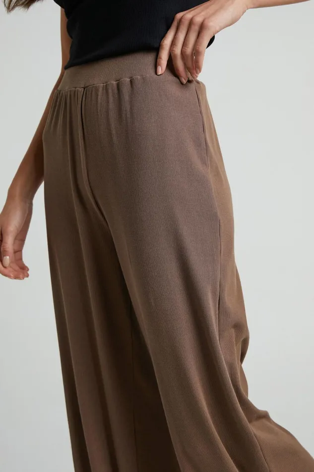 Amalthea Pants 8211 High Waisted Jersey Rib Wide Leg Pants In Mocha Women Showpo Loungewear