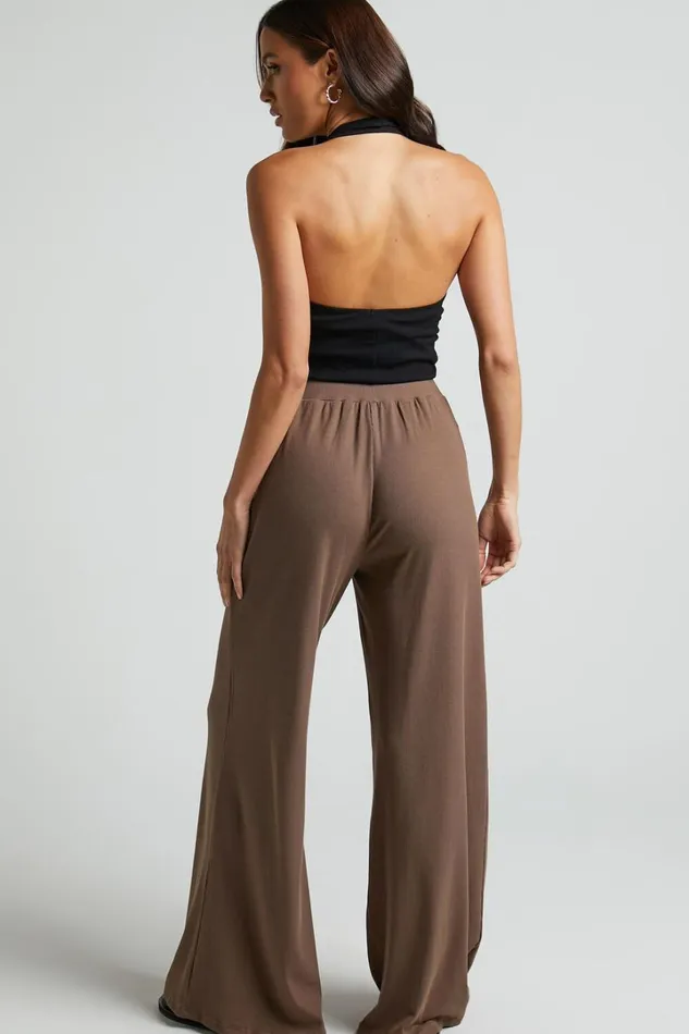 Amalthea Pants 8211 High Waisted Jersey Rib Wide Leg Pants In Mocha Women Showpo Loungewear