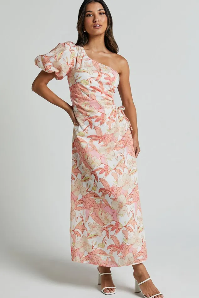 Amisha Midi Dress 8211 One Shoulder Puff Sleeve Side Cut Out Dress In Floral Print Women Showpo Dresses Amisha Midi Dress 8211 One Shoulder Puff Sleeve Side Cut Out Dress In Floral Print Women Showpo Dresses