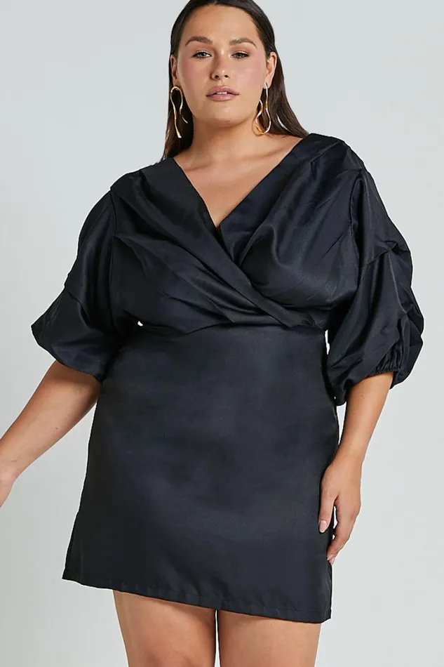 Anastasija Mini Dress 8211 Off Shoulder V Neck Dress In Black Women Showpo Curve Clothes