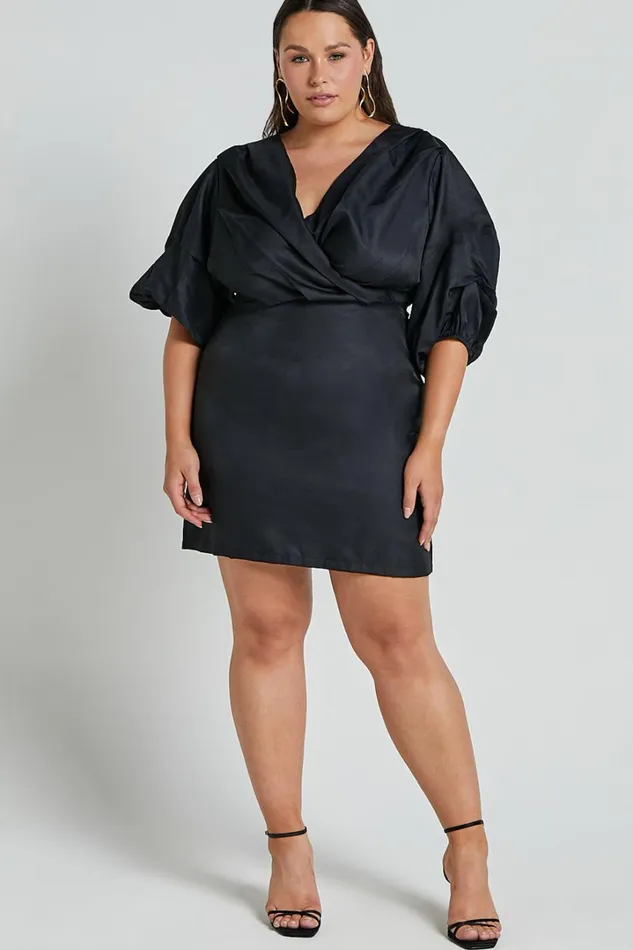 Anastasija Mini Dress 8211 Off Shoulder V Neck Dress In Black Women Showpo Curve Clothes