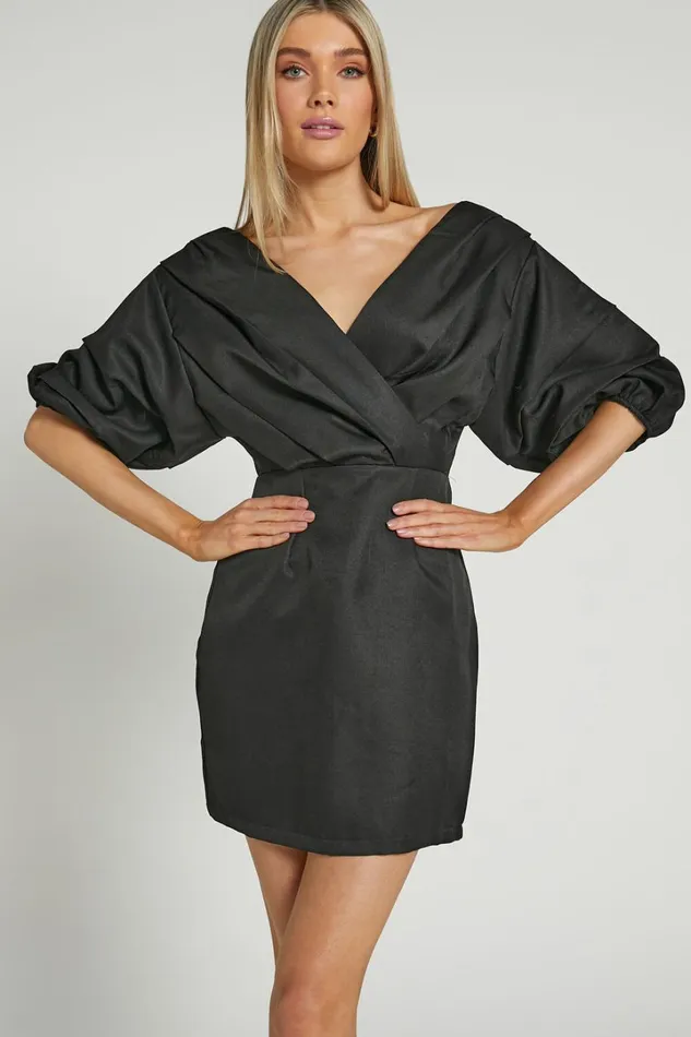 Anastasija Mini Dress 8211 Off Shoulder V Neck Dress In Black Women Showpo Curve Clothes