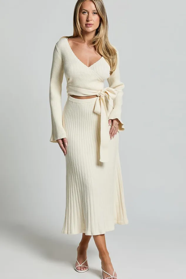 Andreia Midi Dress 8211 Knitted Wrap Long Sleeve Dress In Cream Women Showpo Dresses