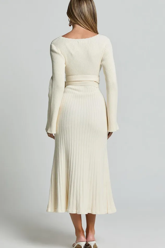 Andreia Midi Dress 8211 Knitted Wrap Long Sleeve Dress In Cream Women Showpo Dresses