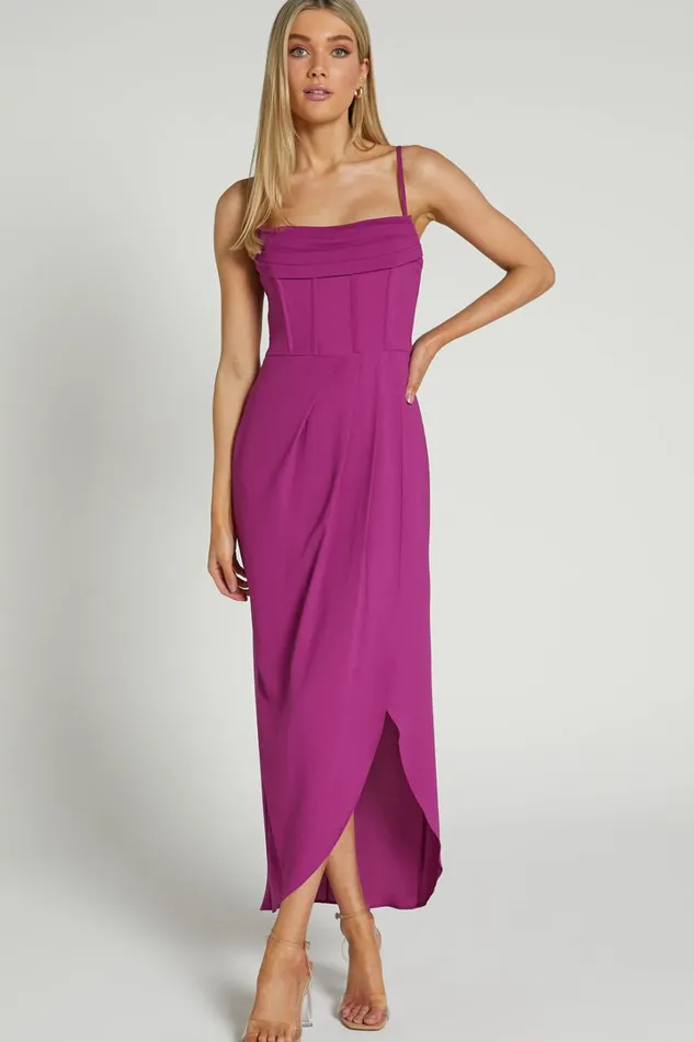 Andrina Midi Dress 8211 High Low Wrap Corset Dress In GRAPE Women Showpo Curve Clothes