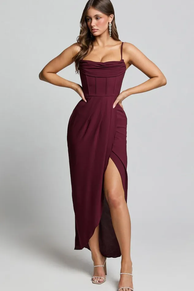 Andrina Midi Dress 8211 High Low Wrap Corset Dress In Wine Women Showpo Curve Clothes