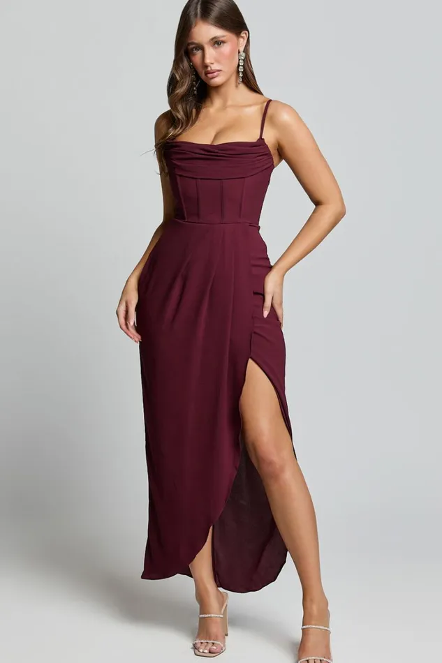 Andrina Midi Dress 8211 High Low Wrap Corset Dress In Wine Women Showpo Curve Clothes