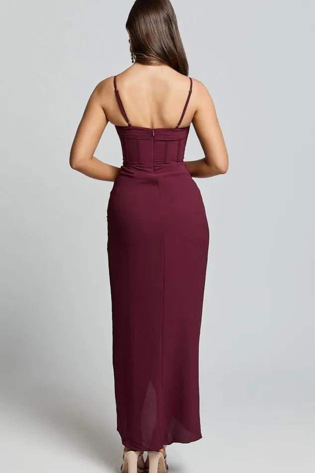 Andrina Midi Dress 8211 High Low Wrap Corset Dress In Wine Women Showpo Curve Clothes
