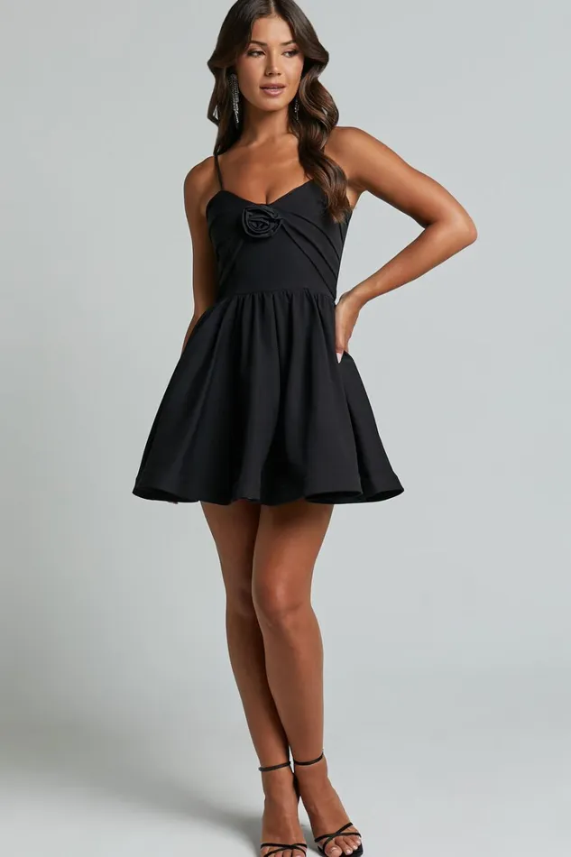 Angel Mini Dress 8211 Sweetheart Rosette Fit And Flare Dress In Black Women Showpo Dresses