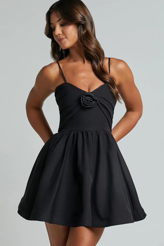 Angel Mini Dress 8211 Sweetheart Rosette Fit And Flare Dress In Black Women Showpo Dresses