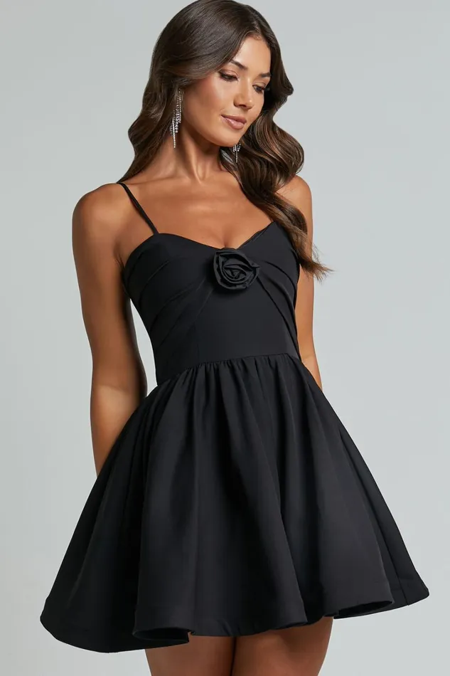 Angel Mini Dress 8211 Sweetheart Rosette Fit And Flare Dress In Black Women Showpo Dresses