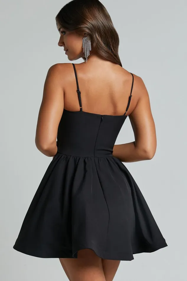 Angel Mini Dress 8211 Sweetheart Rosette Fit And Flare Dress In Black Women Showpo Dresses