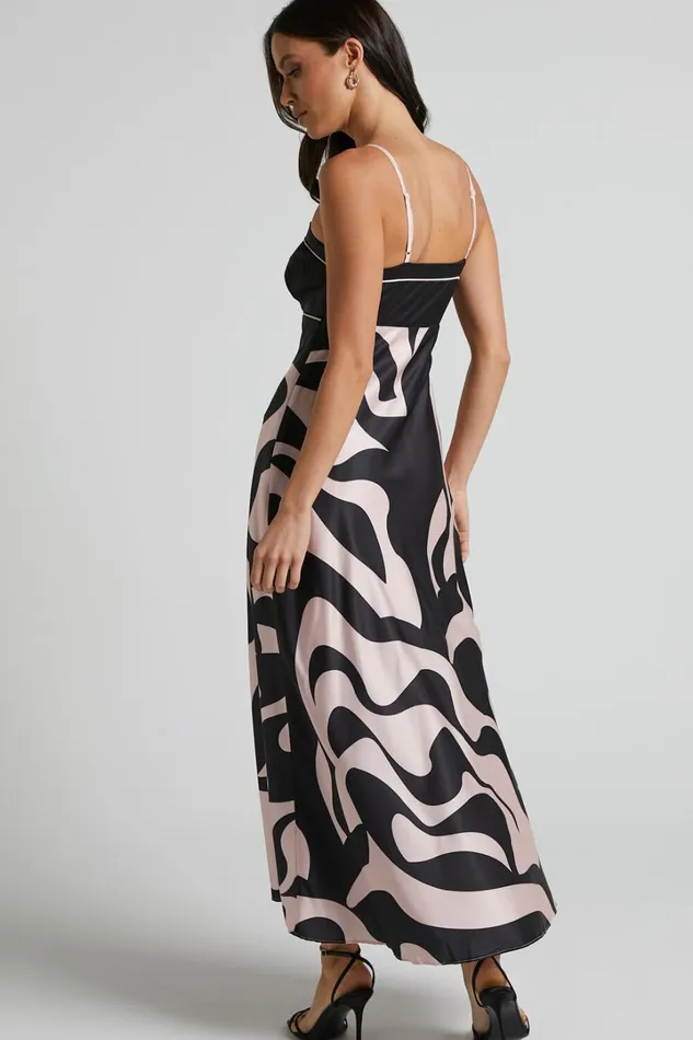 Angela Midi Dress 8211 Thin Strap A Line Dress In Black and Cream Swirl Women Showpo Dresses
