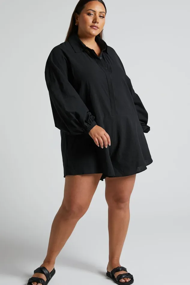 Anka Playsuit 8211 Relaxed Button Front Shirt Playsuit In Black Women Showpo Rompers