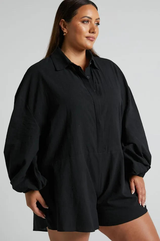 Anka Playsuit 8211 Relaxed Button Front Shirt Playsuit In Black Women Showpo Rompers