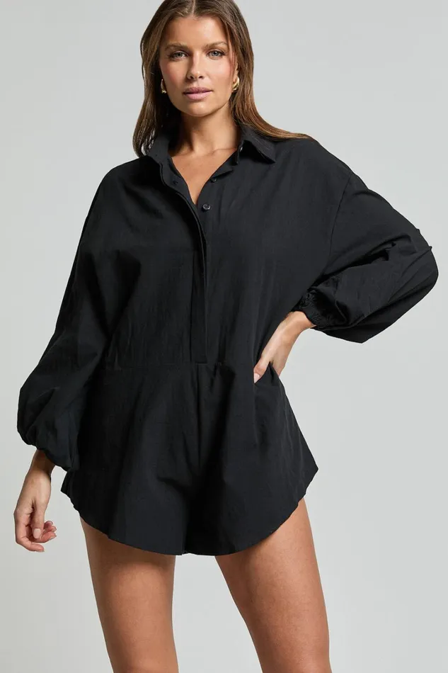 Anka Playsuit 8211 Relaxed Button Front Shirt Playsuit In Black Women Showpo Rompers