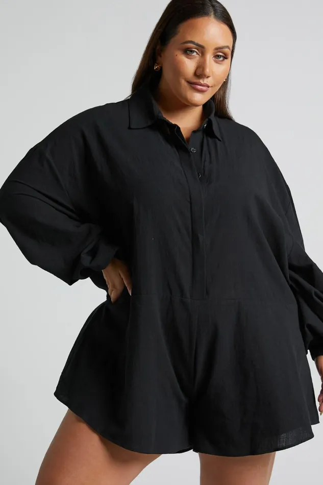 Anka Playsuit 8211 Relaxed Button Front Shirt Playsuit In Black Women Showpo Rompers