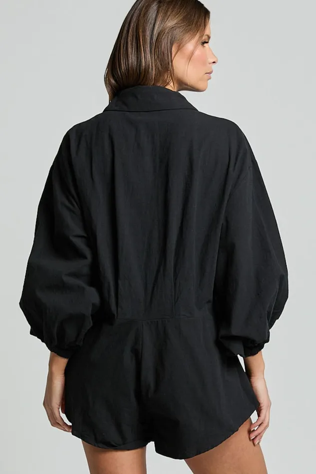 Anka Playsuit 8211 Relaxed Button Front Shirt Playsuit In Black Women Showpo Rompers