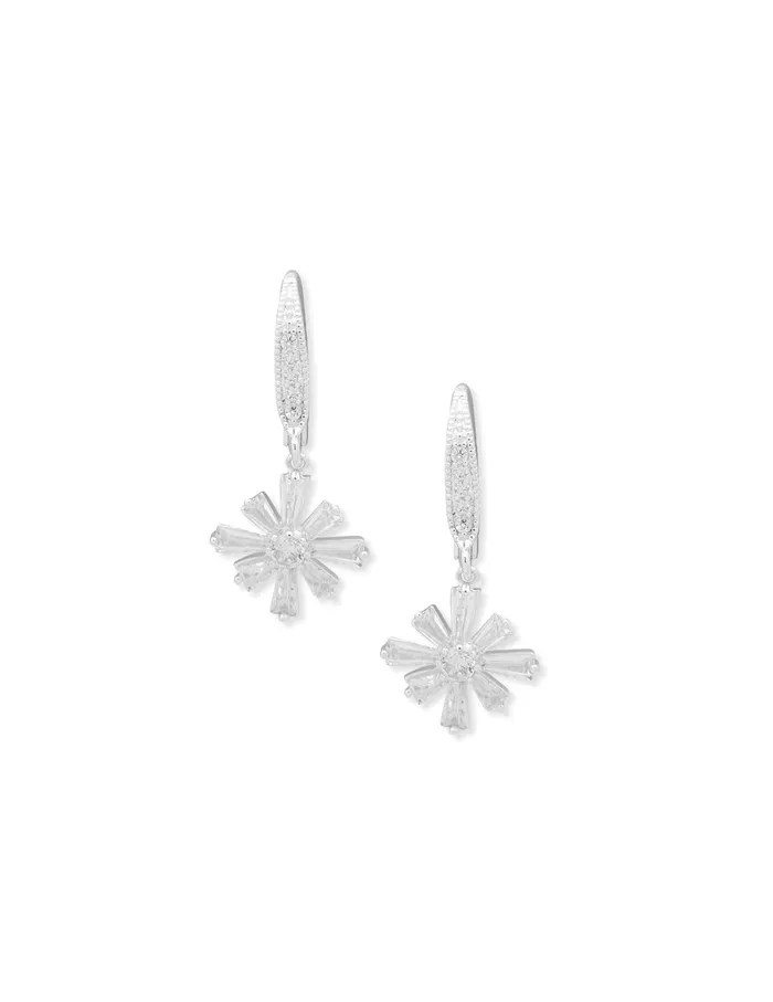Anne Klein Baguette Cluster Drop Pierced Earrings Silver Tone Women Watches 038 Jewelry