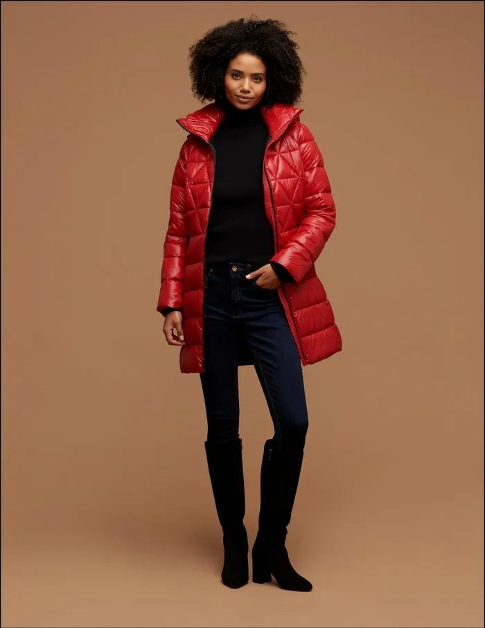 Anne Klein Consider It Lightweight Long Packable Jacket Crimson Women Clothing
