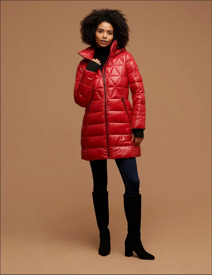 Anne Klein Consider It Lightweight Long Packable Jacket Crimson Women Clothing
