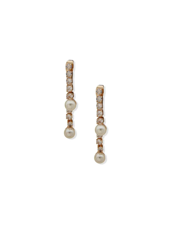 Anne Klein Crystal Linear Earrings With Faux Pearls Gold Tone Women Watches 038 Jewelry