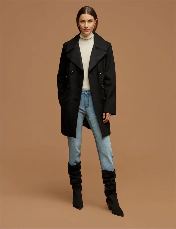 Anne Klein Double Breasted Wool Coat Black Women Clothing