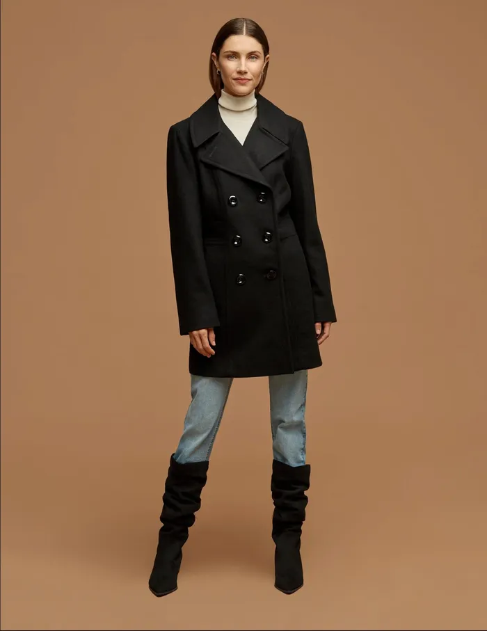 Anne Klein Double Breasted Wool Coat Black Women Clothing