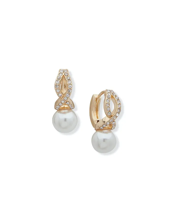Anne Klein GoldTone Blanc Faux Pearl And Crystal Earrings Goldtone Women Watches 038 Jewelry