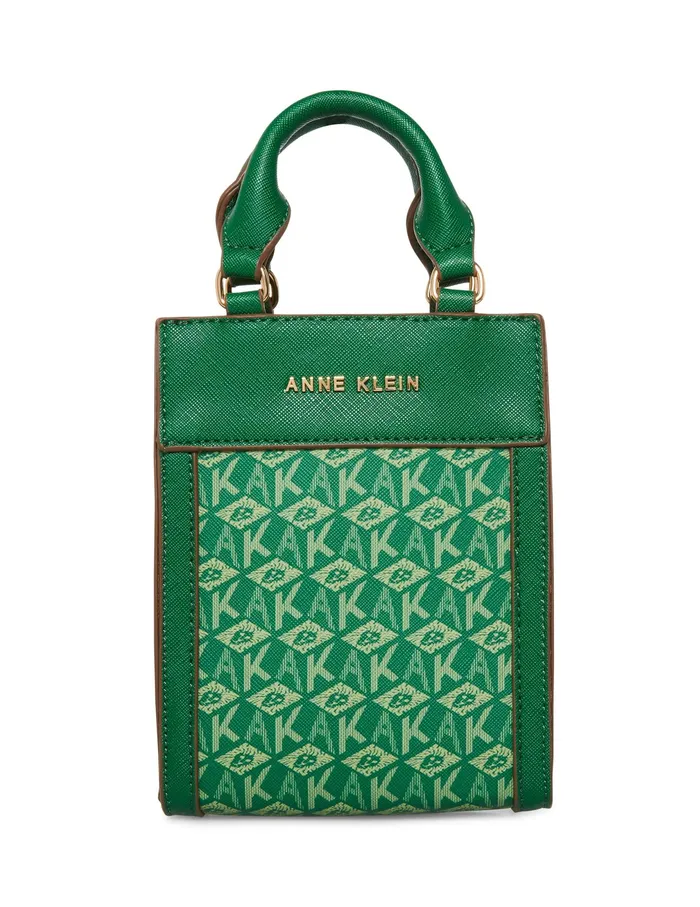 Anne Klein Mini NS AK Cube Logo Crossbody Palm Leaf Tonal Women Handbags