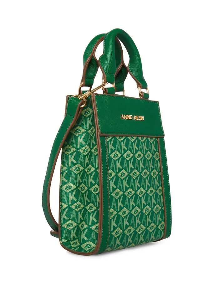 Anne Klein Mini NS AK Cube Logo Crossbody Palm Leaf Tonal Women Handbags