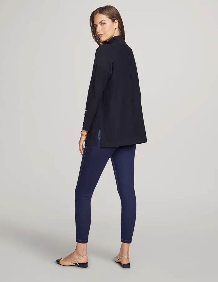 Anne Klein Mock Neck Long Sleeve Sweater With Buttons Anne Black Women Clothing