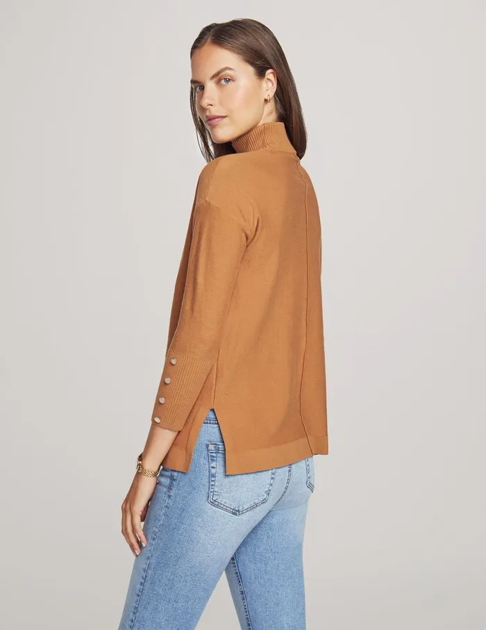 Anne Klein Mock Neck Long Sleeve Sweater With Buttons Vicuna Women Clothing