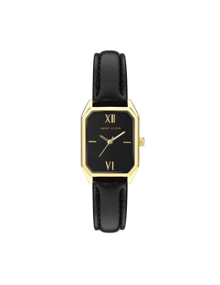Anne Klein Octagonal Shaped Leather Strap Watch Black Women Watches 038 Jewelry