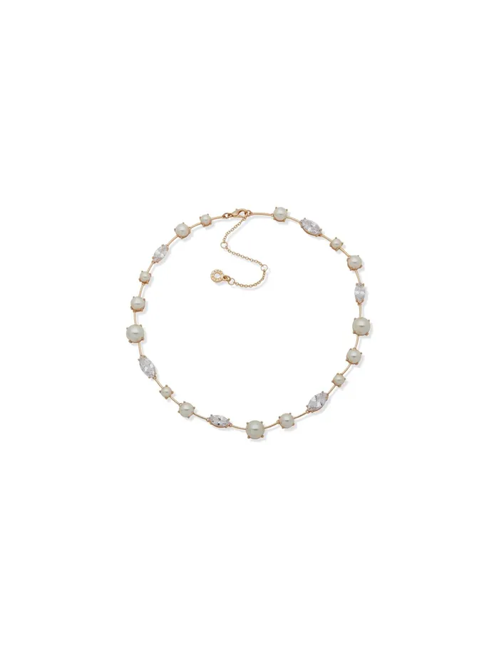 Anne Klein Pearl Collar Necklace With Crystals Gold Tone Women Watches 038 Jewelry